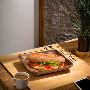 Orsina Kora Acacia Wood Large Square Platter – Brown Serving Tray