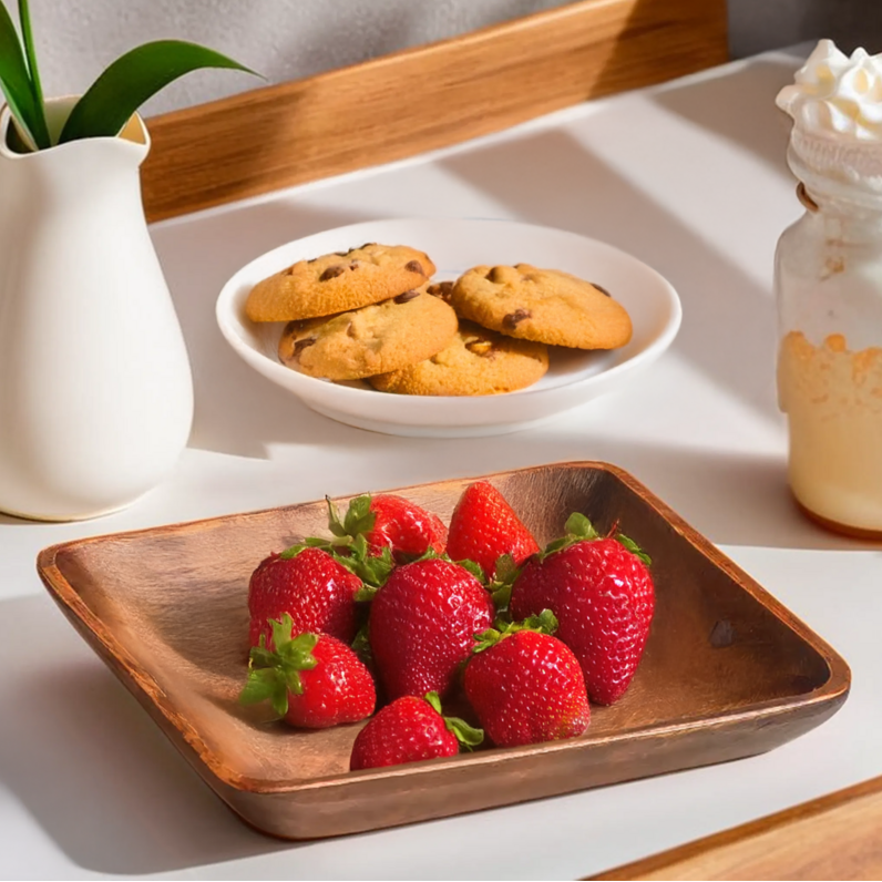 Orsina Kora Acacia Wood Large Square Platter – Brown Serving Tray
