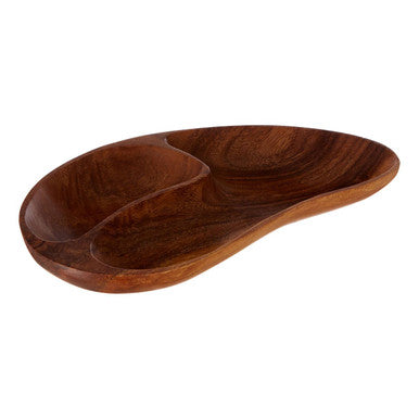 Orsina Acacia Wood Divided Serving Dish – Two Section Bean Shaped Tray