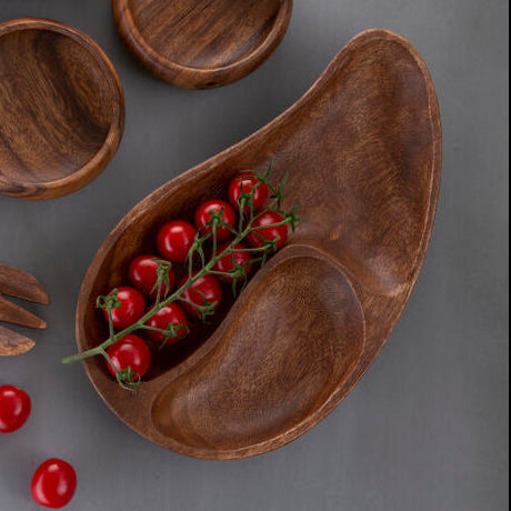 Orsina Acacia Wood Divided Serving Dish – Two Section Bean Shaped Tray