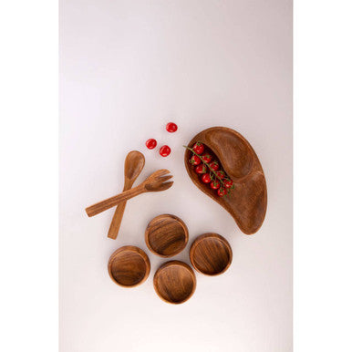 Orsina Acacia Wood Divided Serving Dish – Two Section Bean Shaped Tray