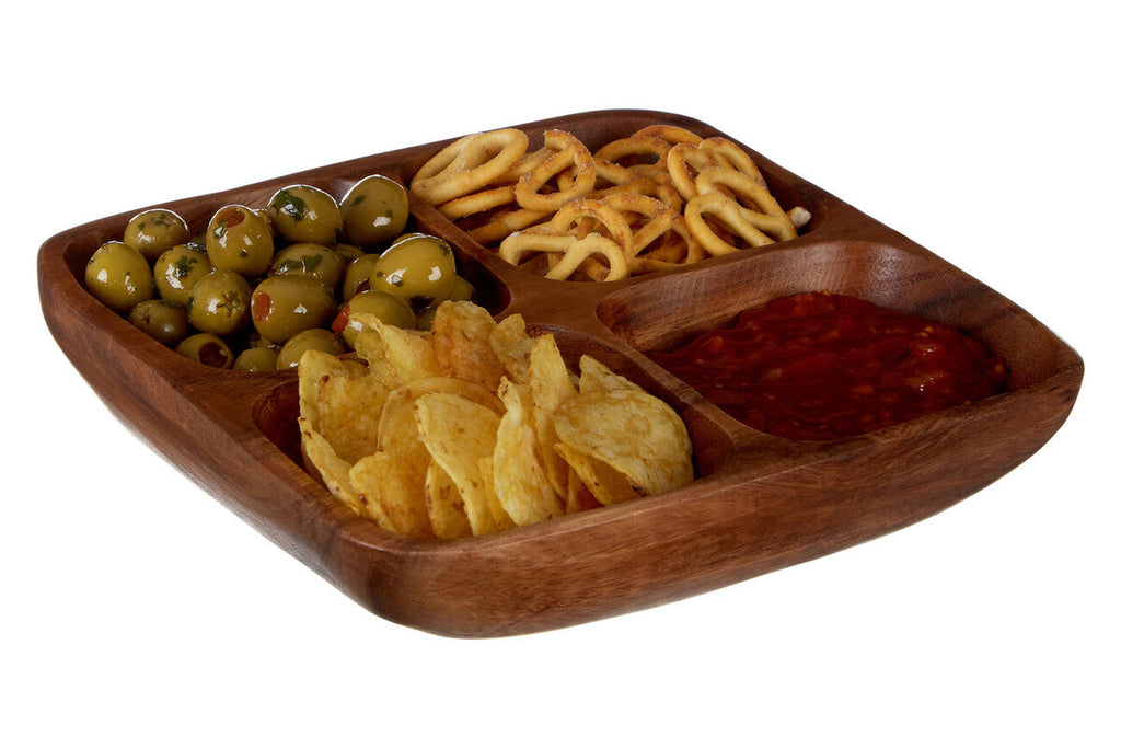 Orsina Kora Acacia Wood 4-Section Serving Dish | Hand-Carved Tray