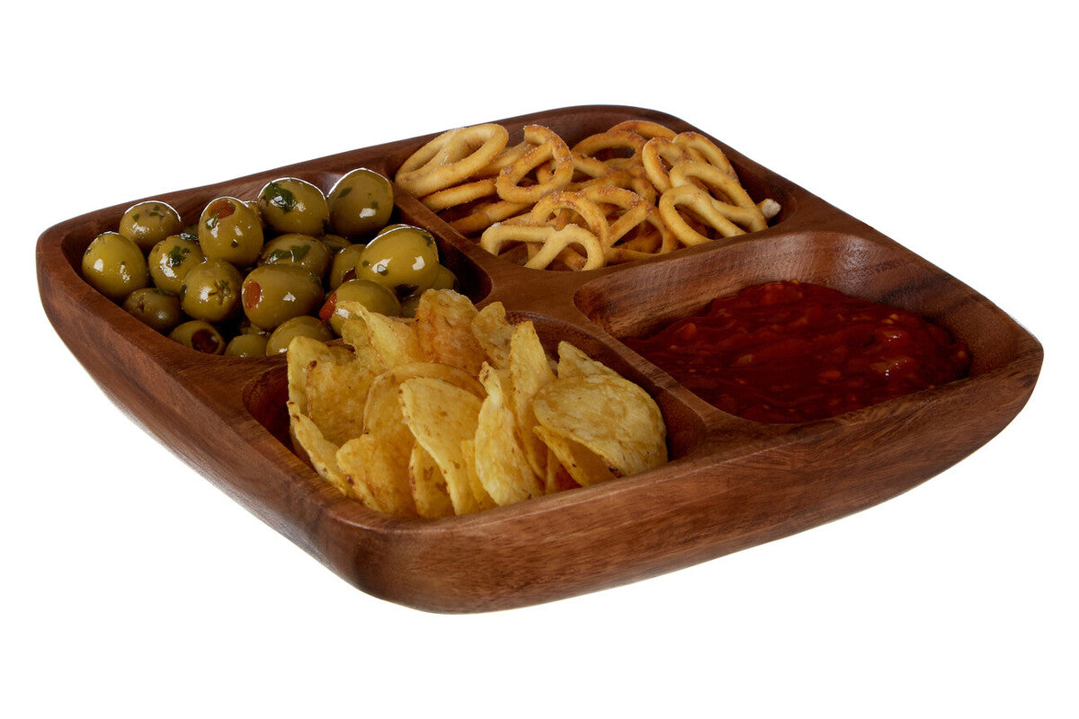 Orsina Kora Acacia Wood 4-Section Serving Dish | Hand-Carved Tray
