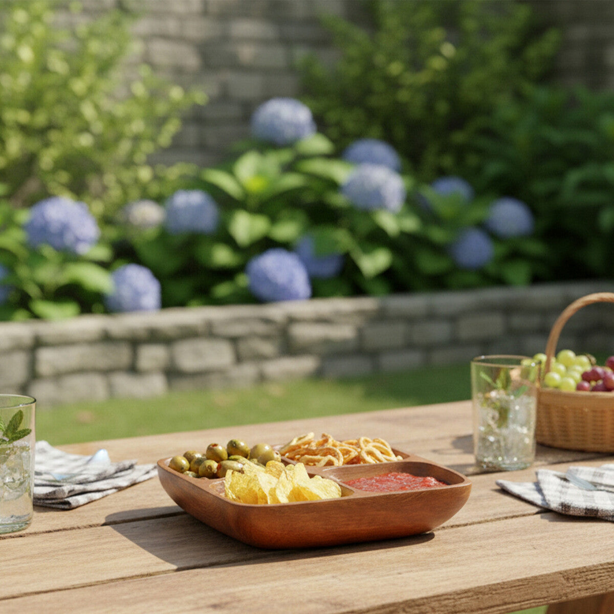 Orsina Kora Acacia Wood 4-Section Serving Dish | Hand-Carved Tray