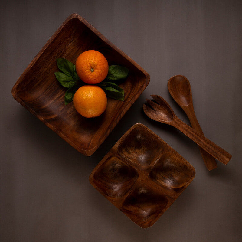 Orsina Kora Acacia Wood 4-Section Serving Dish | Hand-Carved Tray