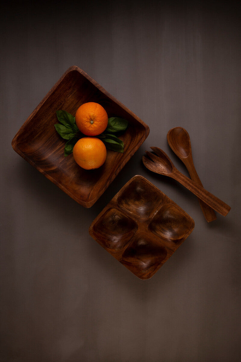 Orsina Kora Large Square Acacia Wood Serving Bowl – Handcrafted