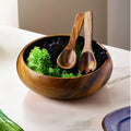 Orsina Kora Large Round Acacia Wood Salad Bowl – Hand-Carved 12"