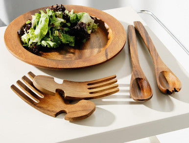 Orsina Kora Large Acacia Wood Salad Servers – Handcrafted Brown Set