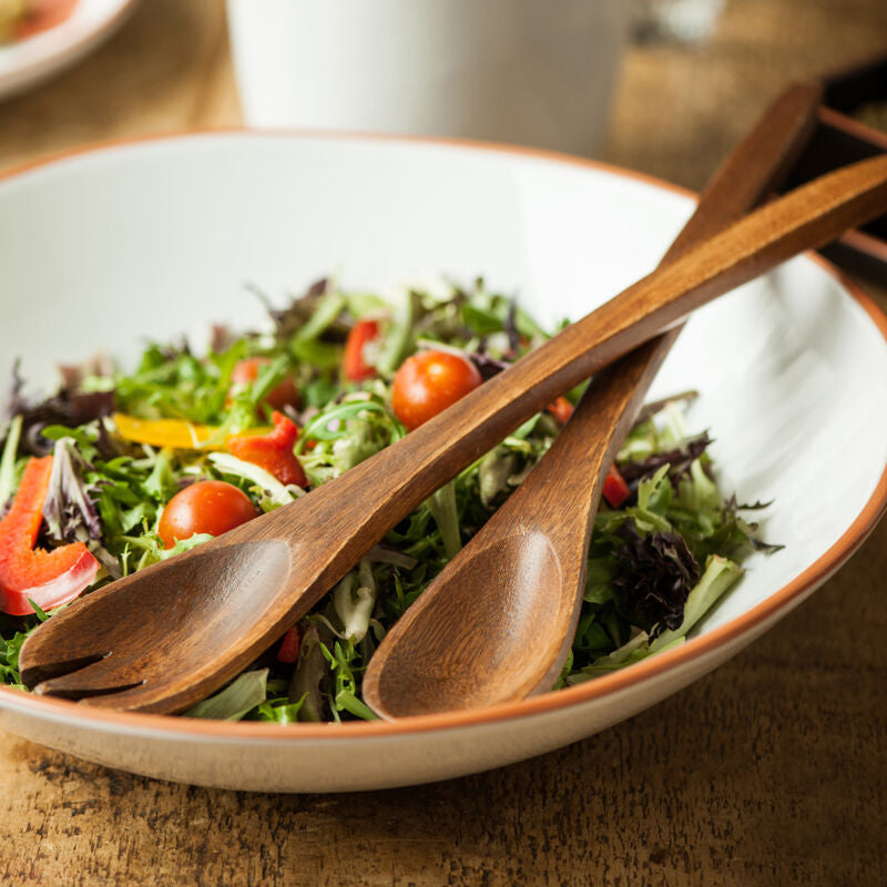 Orsina Kora Large Acacia Wood Salad Servers – Handcrafted Brown Set