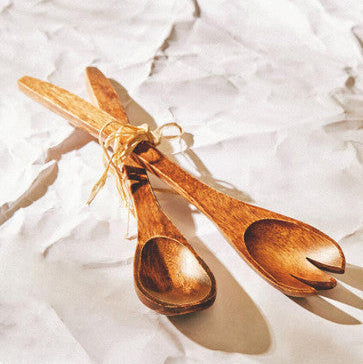 Orsina Kora Large Acacia Wood Salad Servers – Handcrafted Brown Set