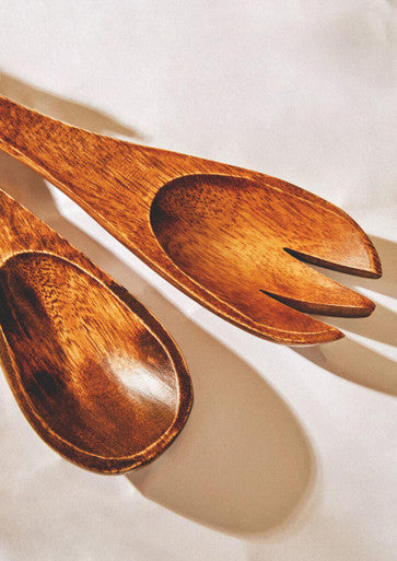 Orsina Kora Large Acacia Wood Salad Servers – Handcrafted Brown Set