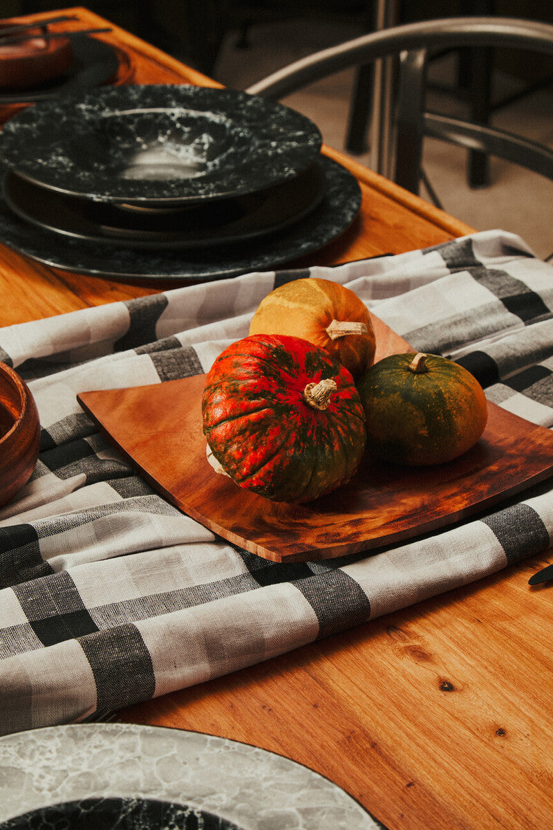Orsina Kora Acacia Square Serving Platter – Hand-Carved Brown Wood