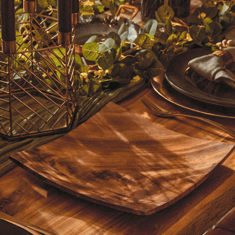 Orsina Kora Acacia Square Serving Platter – Hand-Carved Brown Wood