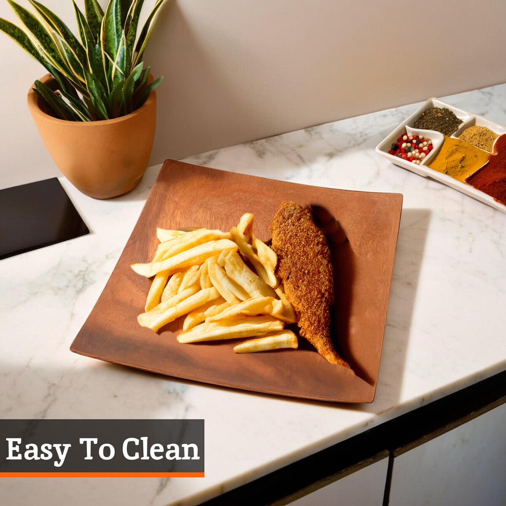 Orsina Kora Acacia Square Serving Platter – Hand-Carved Brown Wood
