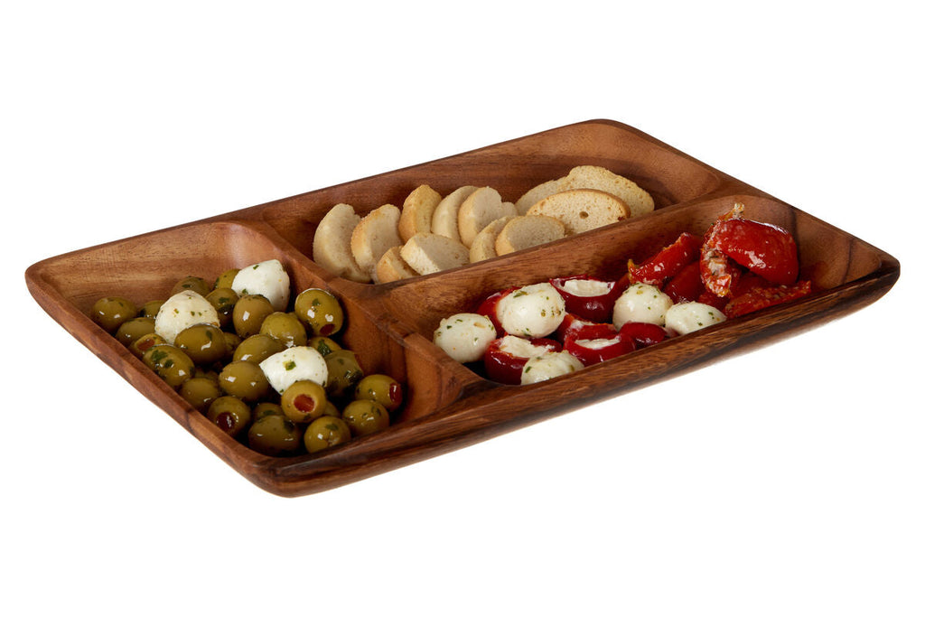 Orsina Kora Acacia Wood Three Section Serving Dish – Appetizer Tray