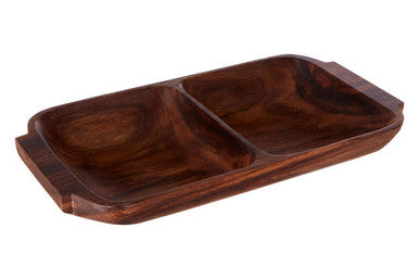 Orsina Kora Acacia Wood 2-Section Serving Dish with Handles