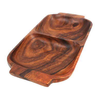 Orsina Kora Acacia Wood 2-Section Serving Dish with Handles