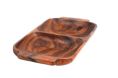 Orsina Kora Acacia Wood 2-Section Serving Dish with Handles