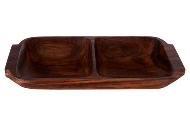 Orsina Kora Acacia Wood 2-Section Serving Dish with Handles
