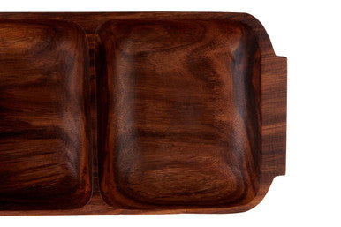 Orsina Kora Acacia Wood 2-Section Serving Dish with Handles