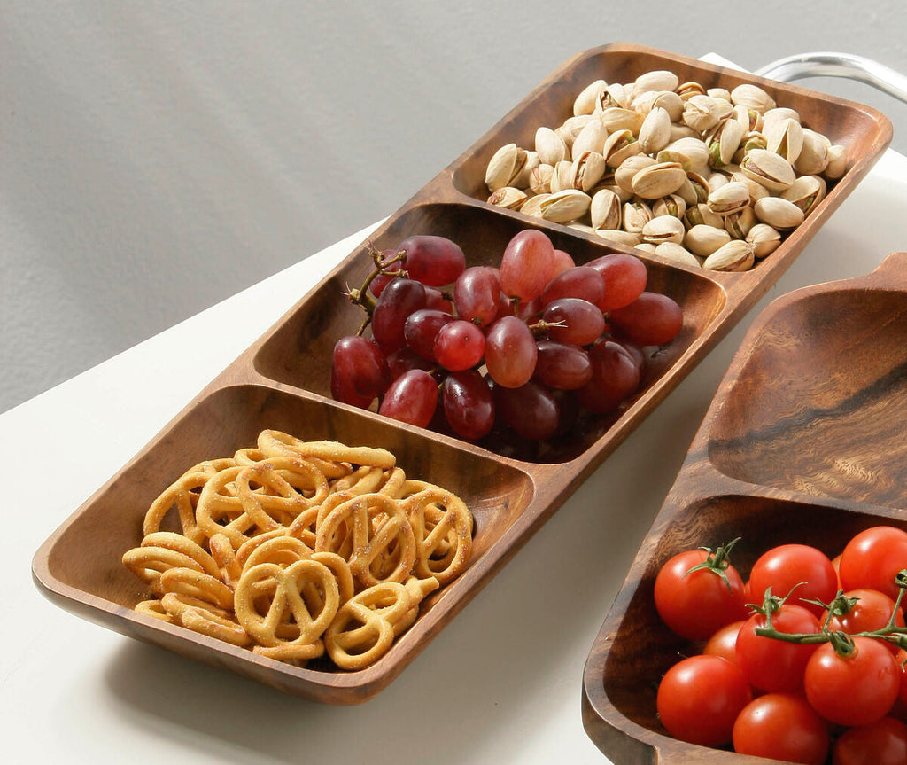 Orsina Kora Acacia Wood 3-Section Rectangular Serving Dish