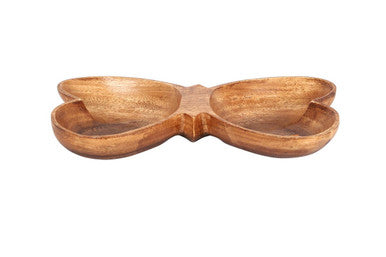 Orsina Kora Acacia Wood Butterfly Serving Dish – 2-Section Snack Tray