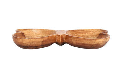 Orsina Kora Acacia Wood Butterfly Serving Dish – 2-Section Snack Tray