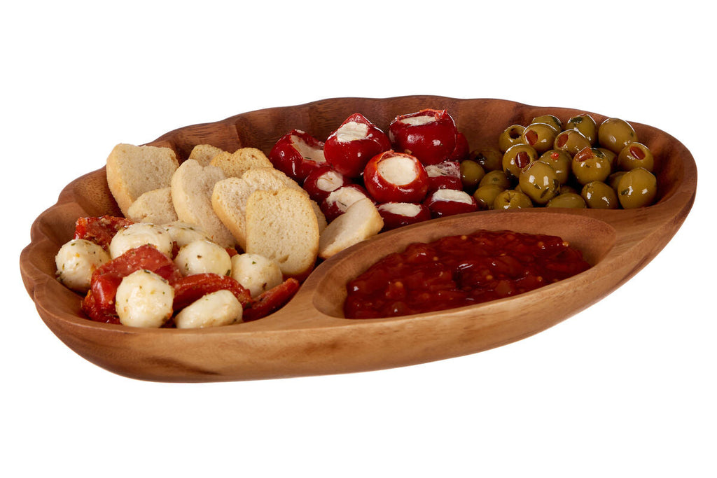 Orsina Kora Acacia Wood Chip and Dip Serving Dish – Clamshell Design