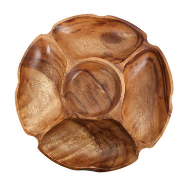 Orsina Kora Acacia Wood 5-Section Round Serving Dish & Dip Platter