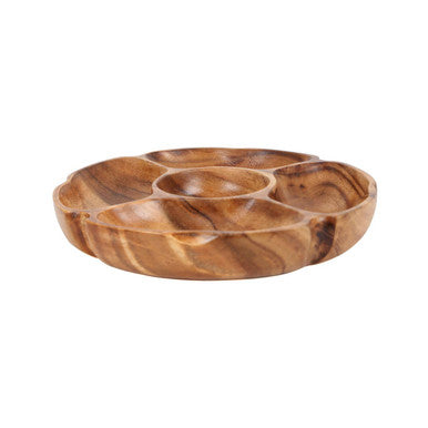 Orsina Kora Acacia Wood 5-Section Round Serving Dish & Dip Platter