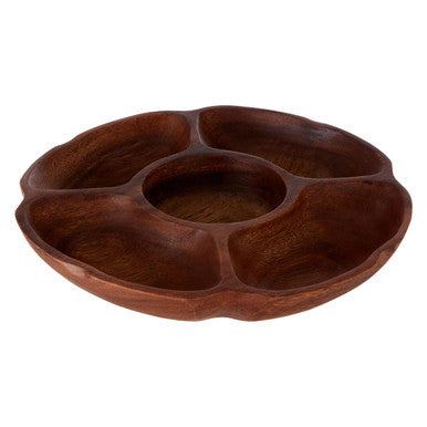 Orsina Kora Acacia Wood 5-Section Round Serving Dish & Dip Platter
