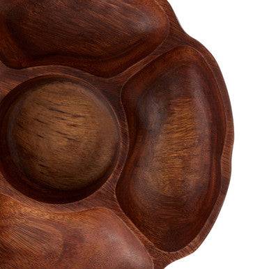 Orsina Kora Acacia Wood 5-Section Round Serving Dish & Dip Platter