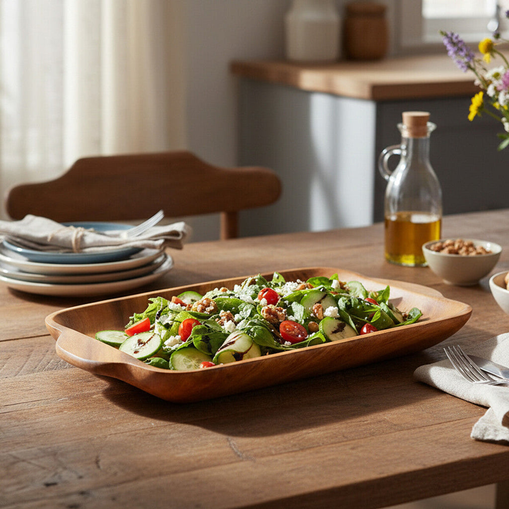 Orsina Kora Acacia Wood Serving Platter | Handcrafted Rectangular Tray