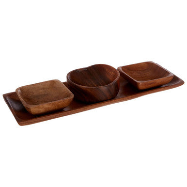 Orsina Acacia Wood 3 Piece Serving Dish Set with Tray | Dip Bowls