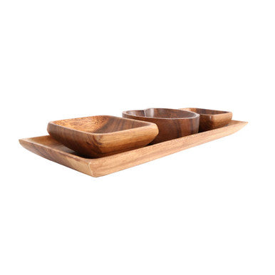 Orsina Acacia Wood 3 Piece Serving Dish Set with Tray | Dip Bowls