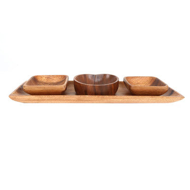 Orsina Acacia Wood 3 Piece Serving Dish Set with Tray | Dip Bowls