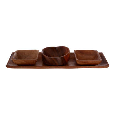 Orsina Acacia Wood 3 Piece Serving Dish Set with Tray | Dip Bowls
