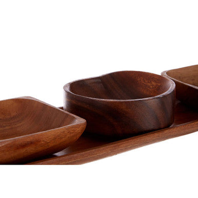 Orsina Acacia Wood 3 Piece Serving Dish Set with Tray | Dip Bowls