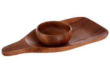 Orsina Acacia Wood Paddle Board and Dip Bowl Set – Natural Finish