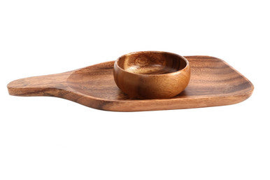 Orsina Acacia Wood Paddle Board and Dip Bowl Set – Natural Finish