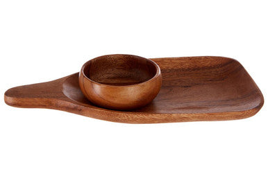 Orsina Acacia Wood Paddle Board and Dip Bowl Set – Natural Finish