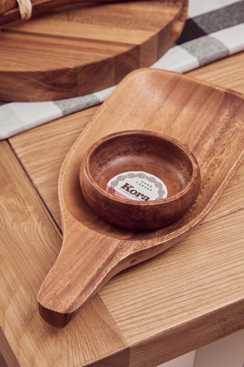 Orsina Acacia Wood Paddle Board and Dip Bowl Set – Natural Finish