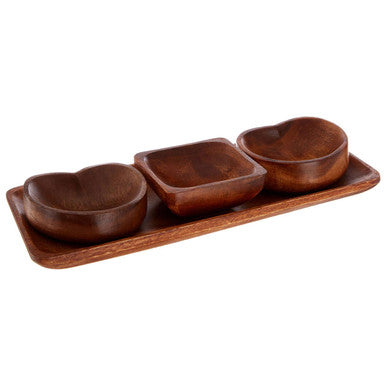 Orsina Kora Acacia 3 Piece Serving Dish Set with Tray for Snacks
