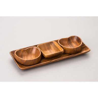 Orsina Kora Acacia 3 Piece Serving Dish Set with Tray for Snacks
