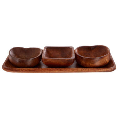 Orsina Kora Acacia 3 Piece Serving Dish Set with Tray for Snacks