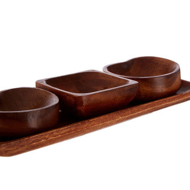 Orsina Kora Acacia 3 Piece Serving Dish Set with Tray for Snacks