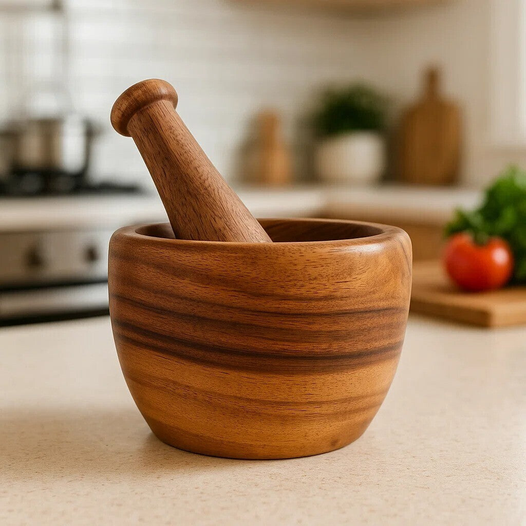 Orsina Kora Acacia Wood Mortar and Pestle – Tapered Spice Grinder
