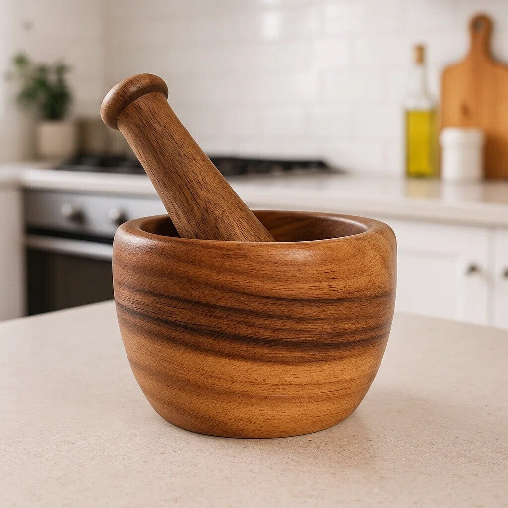 Orsina Kora Acacia Wood Mortar and Pestle – Tapered Spice Grinder