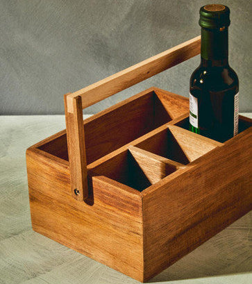 Orsina Socorro Acacia Wood Cutlery Caddy – 4-Compartment Organizer