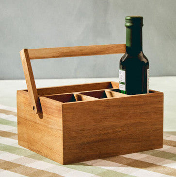 Orsina Socorro Acacia Wood Cutlery Caddy – 4-Compartment Organizer